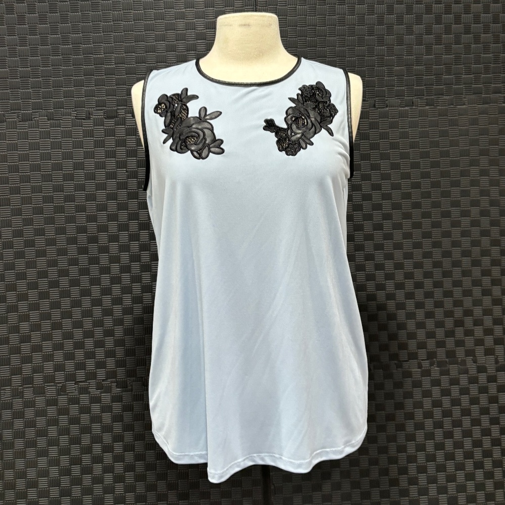 Karl Lagerfeld Paris Women's Round-Neck Floral Light Blue Blouse